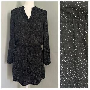 Hilary Radley Black Polka Dot Dress, Tunic, Long Sleeve, Cinched Waist, Small